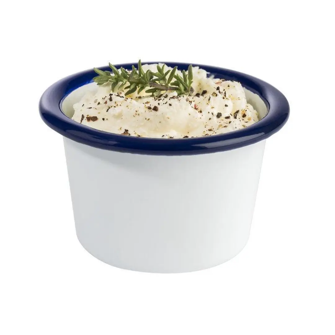 APS Emaille Schaal Kom - ø7cm H4,5cm - Wit/Blauw - 4 Stuks