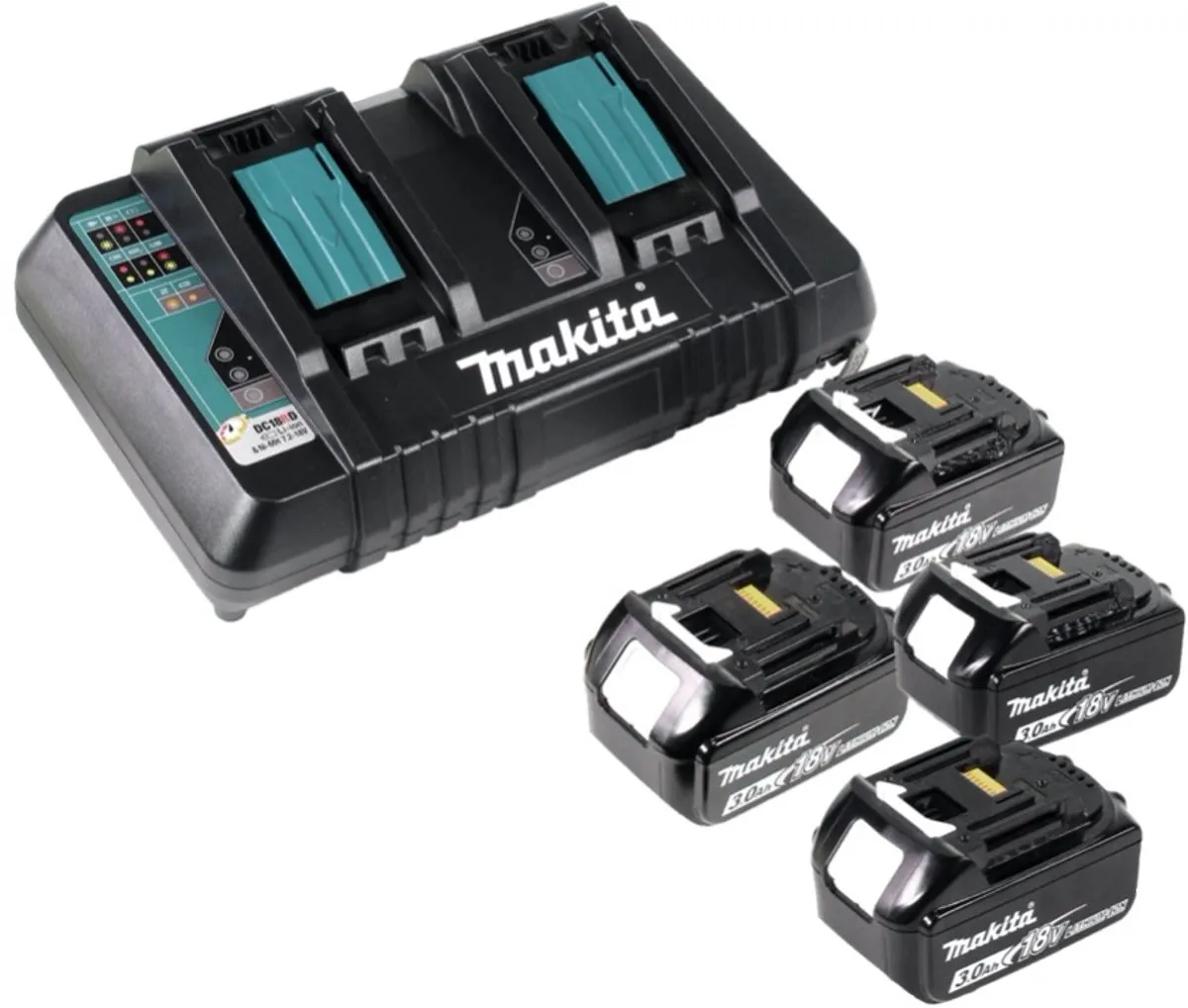 Makita DLM 382 PF4 Accugrasmaaier 36V - 38cm 40l - 4x 3.0Ah + Dubbele Lader