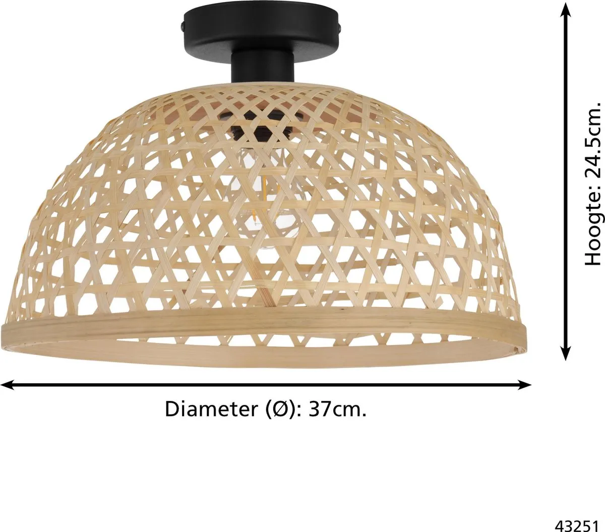 Eglo Claverdon Plafondlamp E27 - Ø37cm - Zwart/Hout - afbeelding 6 van 6
