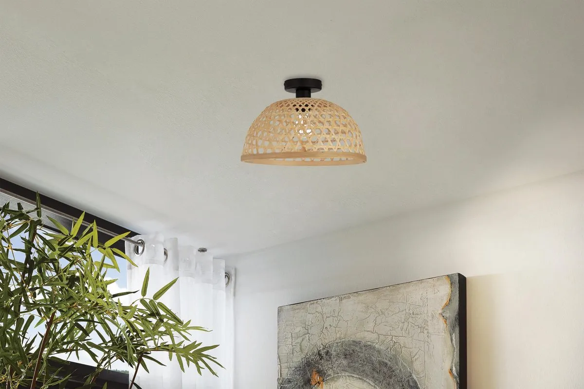 Eglo Claverdon Plafondlamp E27 - Ø37cm - Zwart/Hout