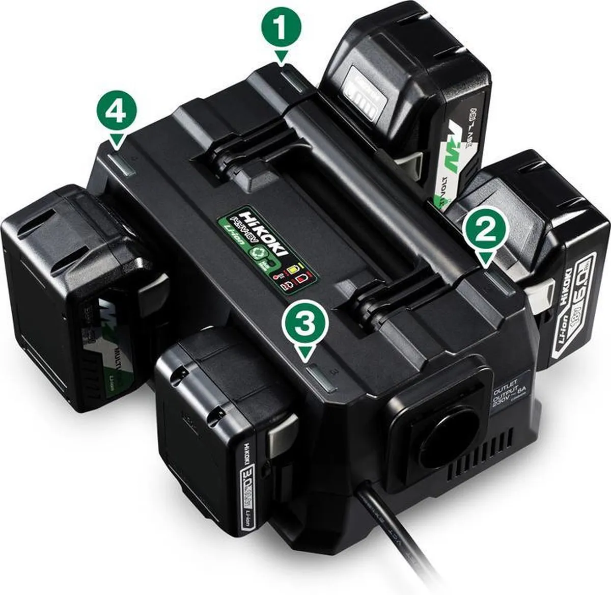 Hikoki UC18YTSLW0Z Multilader - 4 accu's - 6000mAh