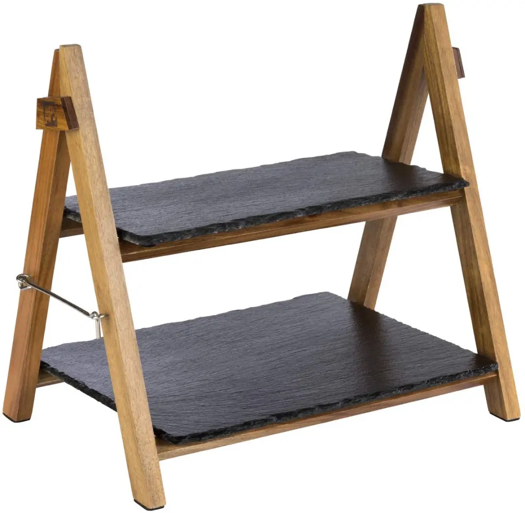 APS FC889 Serveerstandaard - Acaciahout - 2x Leisteen Bord