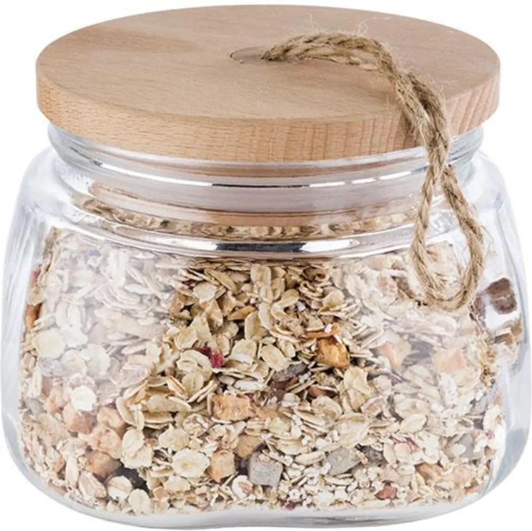 APS EFSE1004 Voorraadpot Glazen - 1,0L - 14x14x11cm - Transparant/Hout