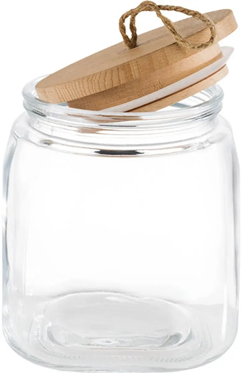 APS EFSE1004 Voorraadpot Glazen - 1,0L - 14x14x11cm - Transparant/Hout