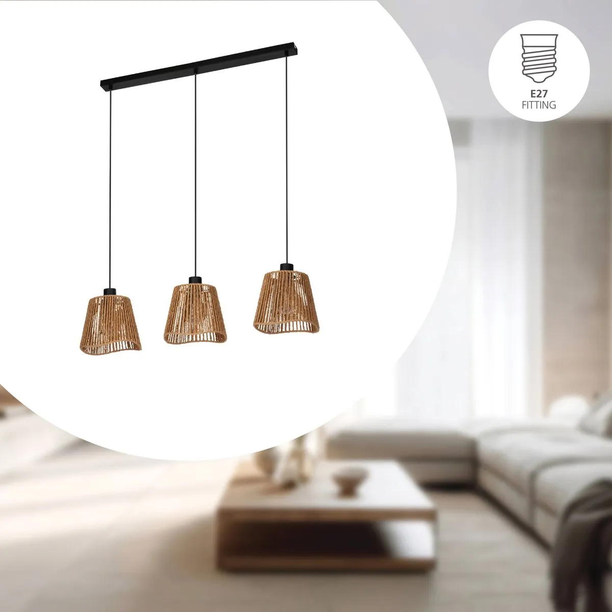 Eglo Lavister Hanglamp E27 91cm - Zwart/Bruin - afbeelding 6 van 6