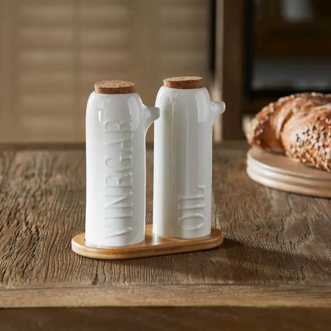 Riviera Maison Olie- en Azijnset Wit - 350ml - Porselein