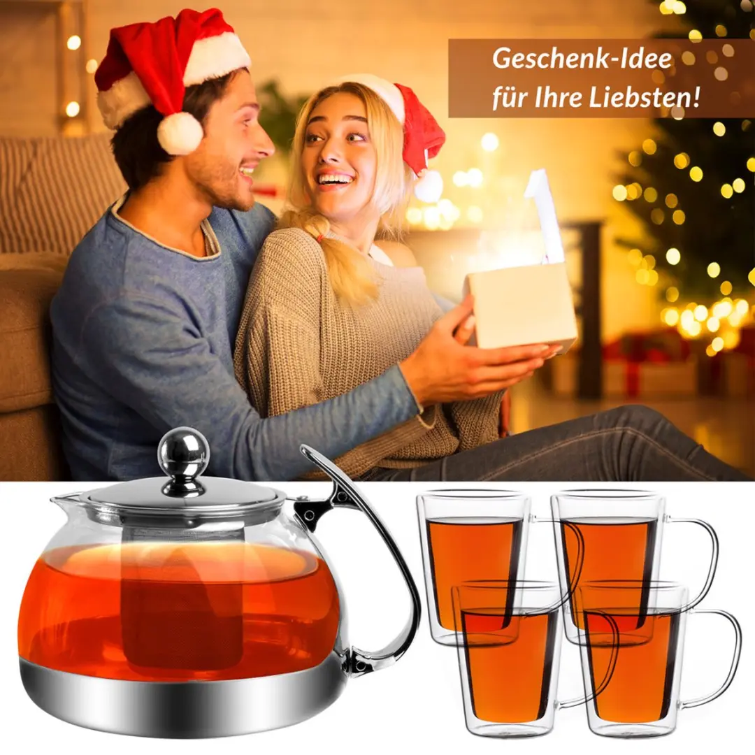 Monzana Theepot Set 1,2L - 4 Theeglazen RVS