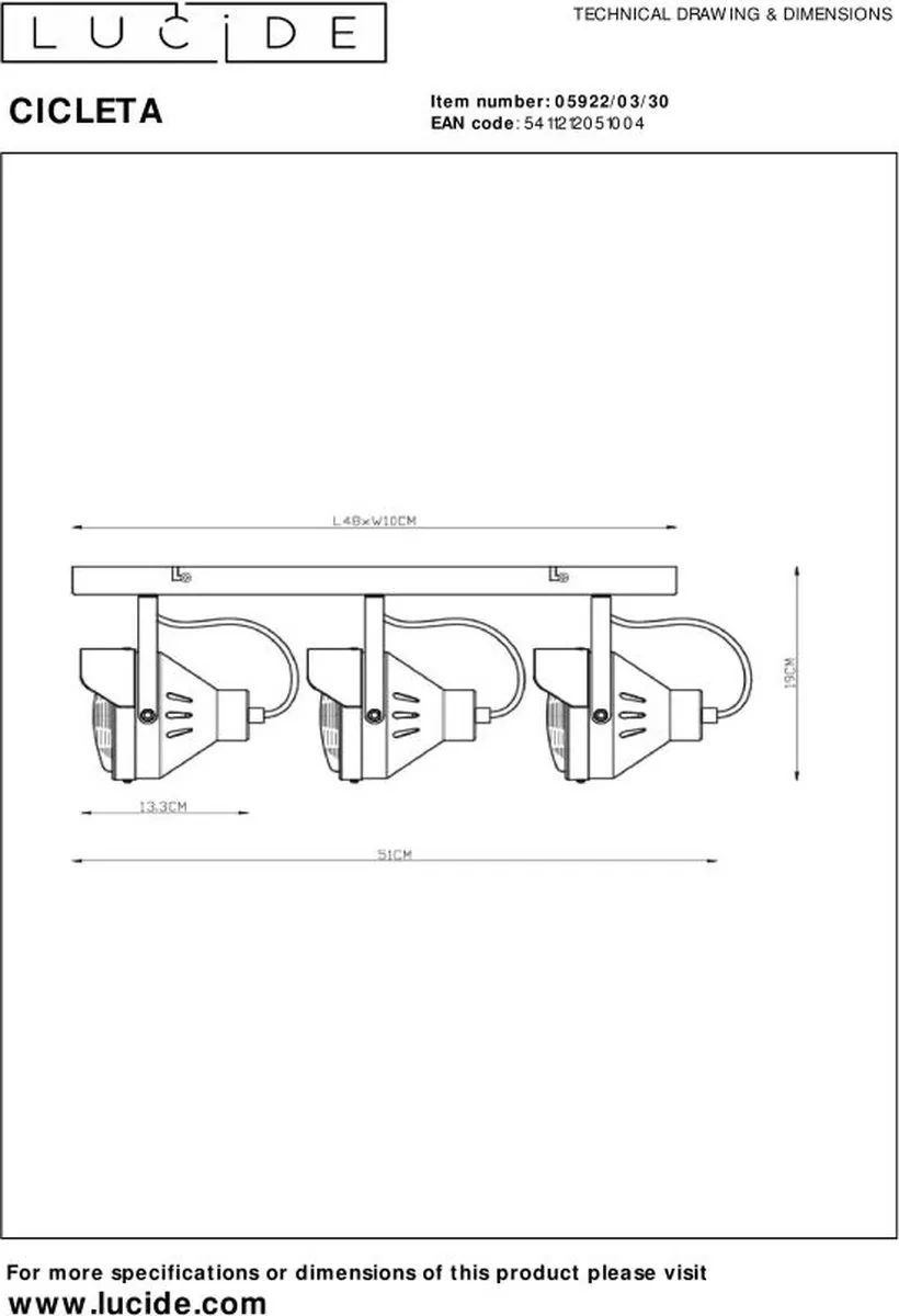 Lucide CICLETA Plafondspot 3xGU10 - Zwart