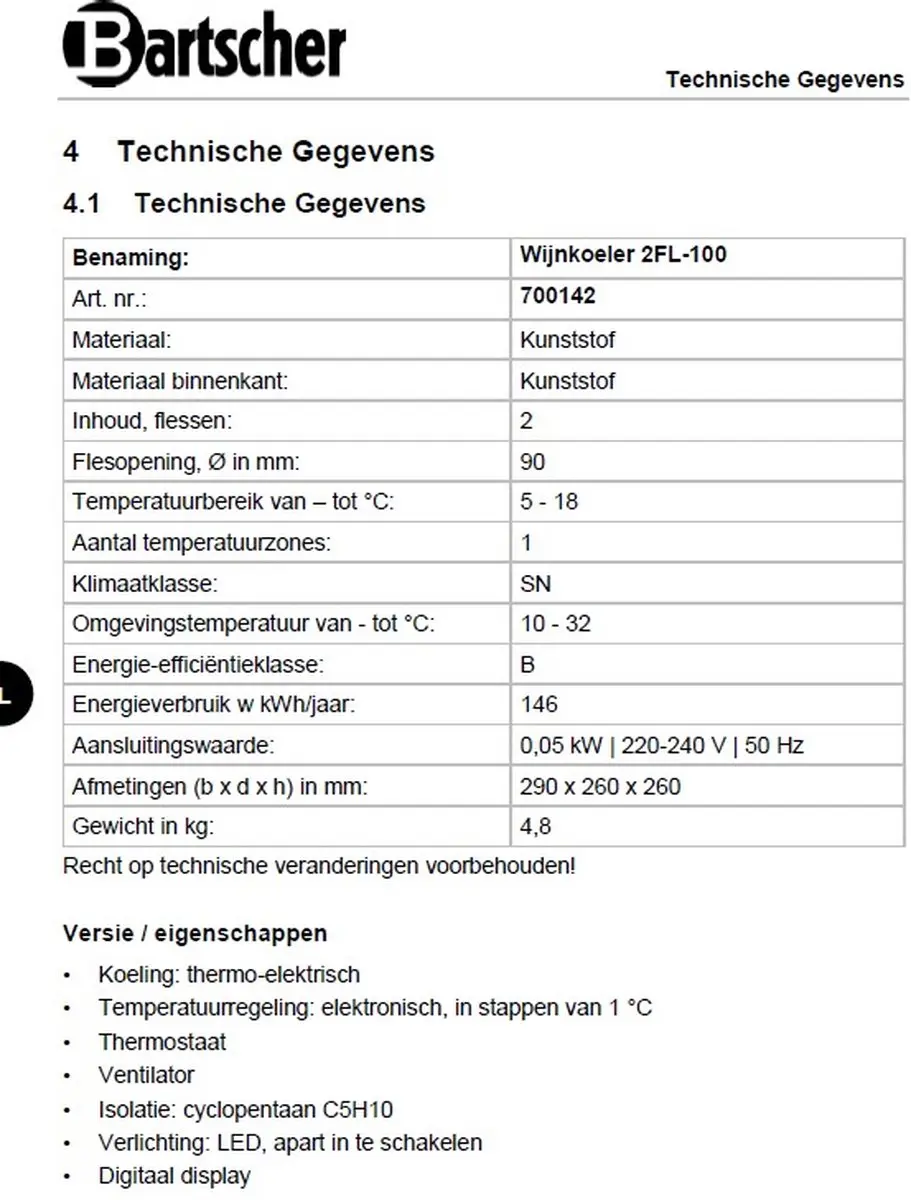 Bartscher Wijnkoeler 2FL-100 700142 - RVS - afbeelding 6 van 6