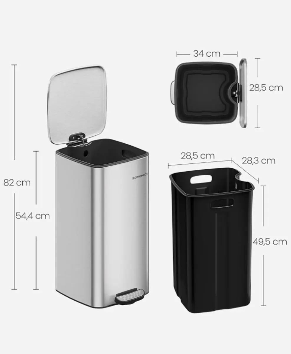 Songmics Zaina Prullenbak 30L - Pedaal - Zilver