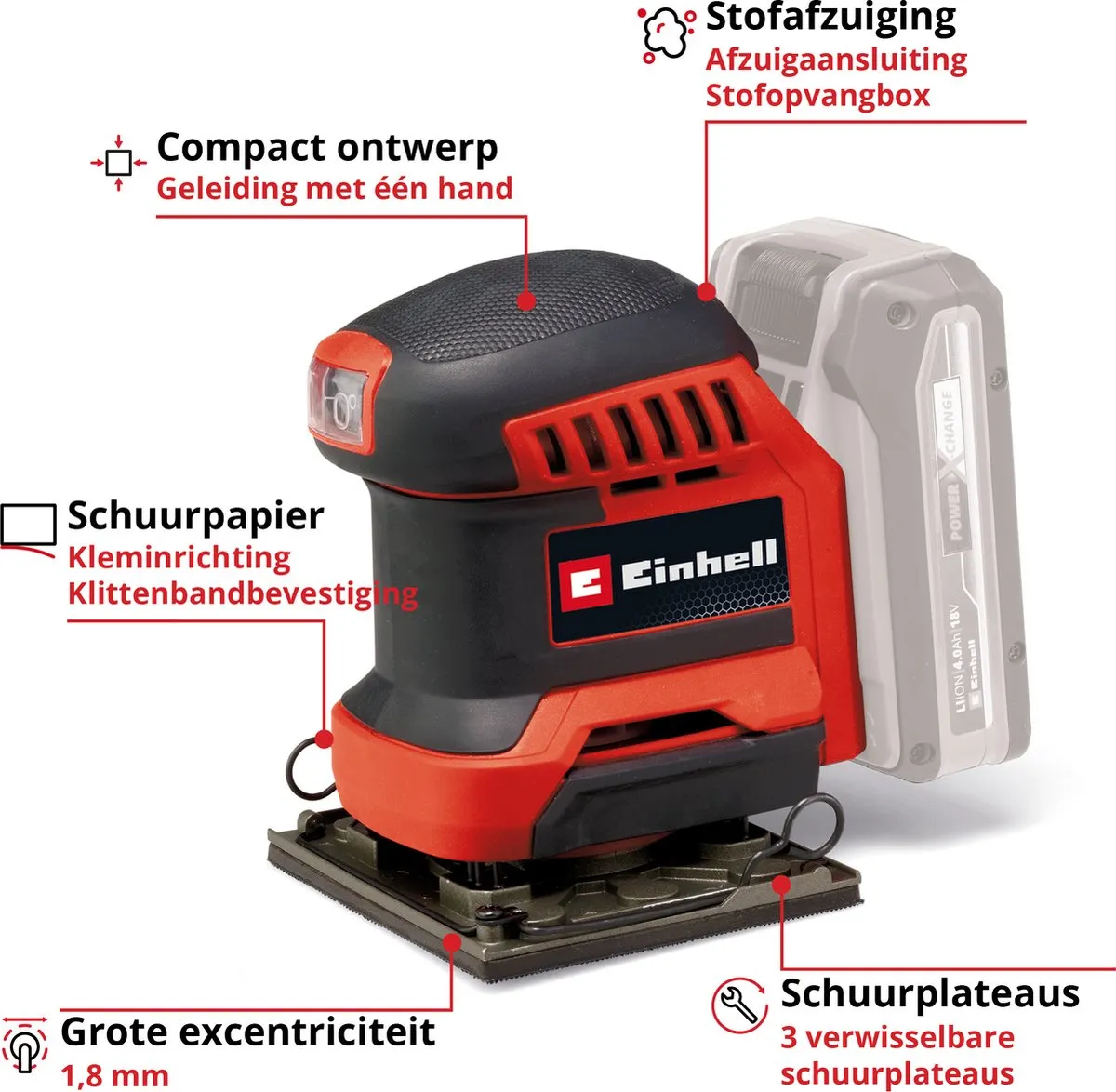 Einhell TE-OS 18/113 3X Li Accu Multischuurmachine - 22.000 r/min - 3 Koppen
