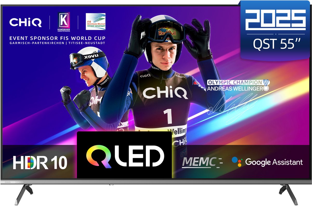 CHiQ U55QST - Smart TV 55 Inch - QLED Pro Google TV - FHD 1080P - Randloos Metal Design - Dolby Audio - 2025 Nieuw