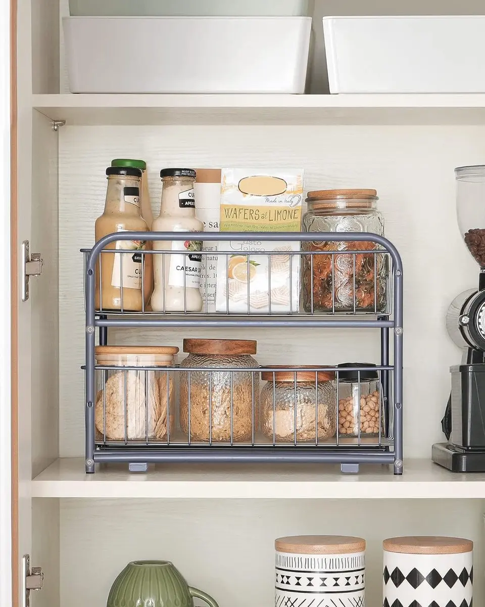 Songmics Industriële Keuken Organizer Uitschuifbaar - Wit/Zilver