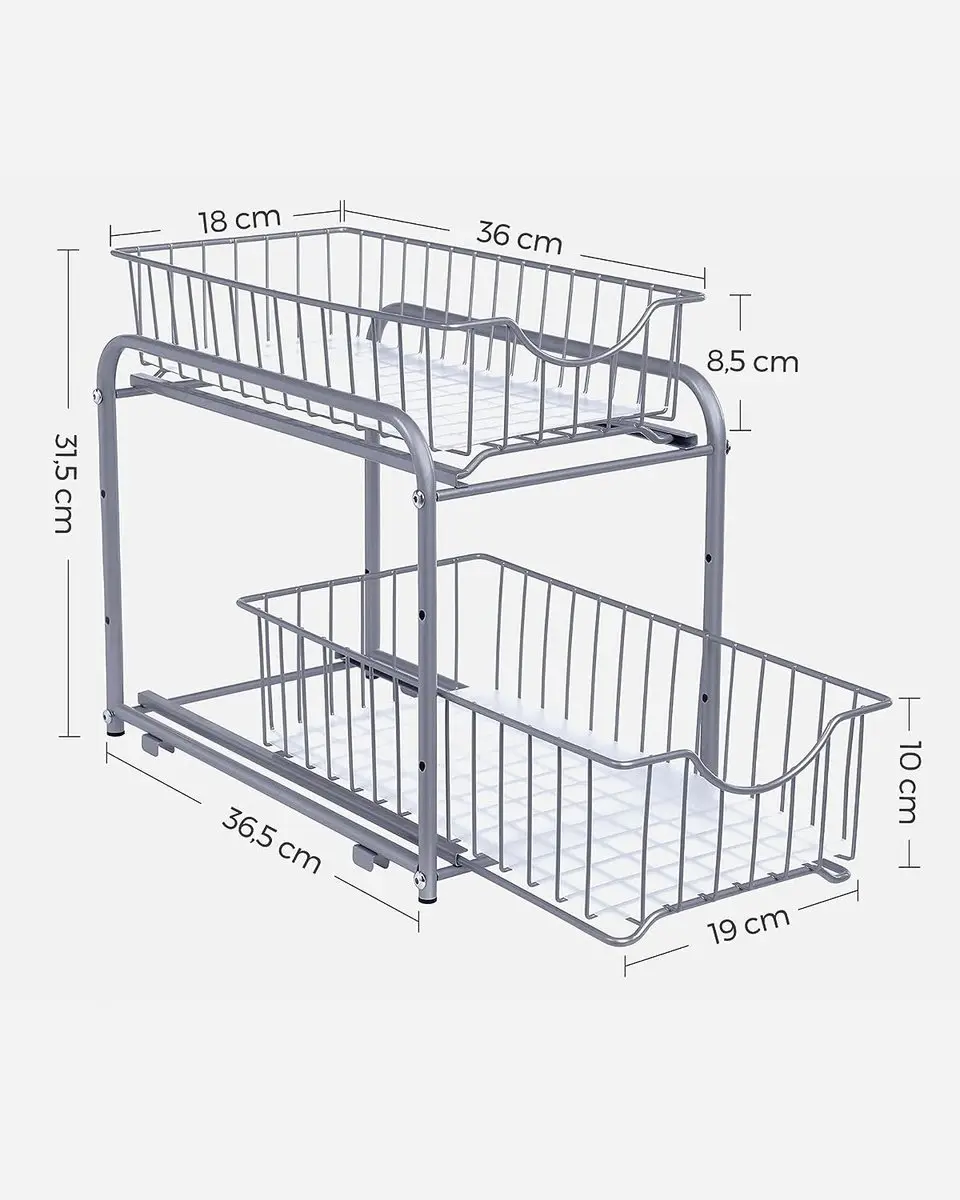 Songmics Industriële Keuken Organizer Uitschuifbaar - Wit/Zilver
