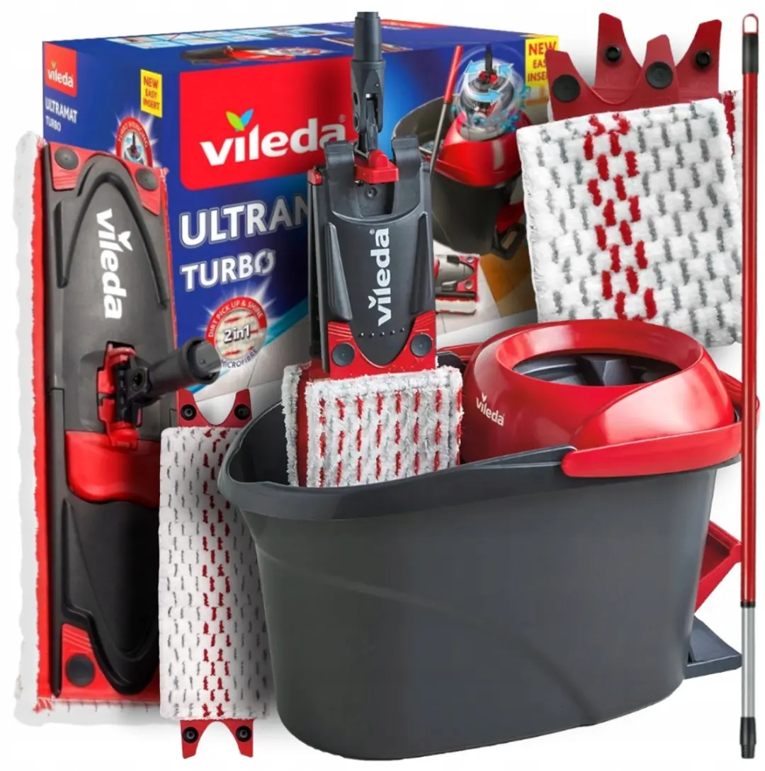 Vileda Ultramax Turbo Vloermop - Draadloos uitzuigsysteem Rood