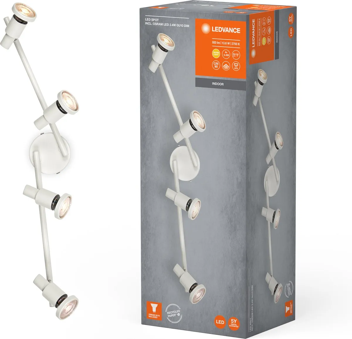 LEDVANCE LED Spot GU10 4x3,4W - 920lm Warm Wit - 4 Stuks