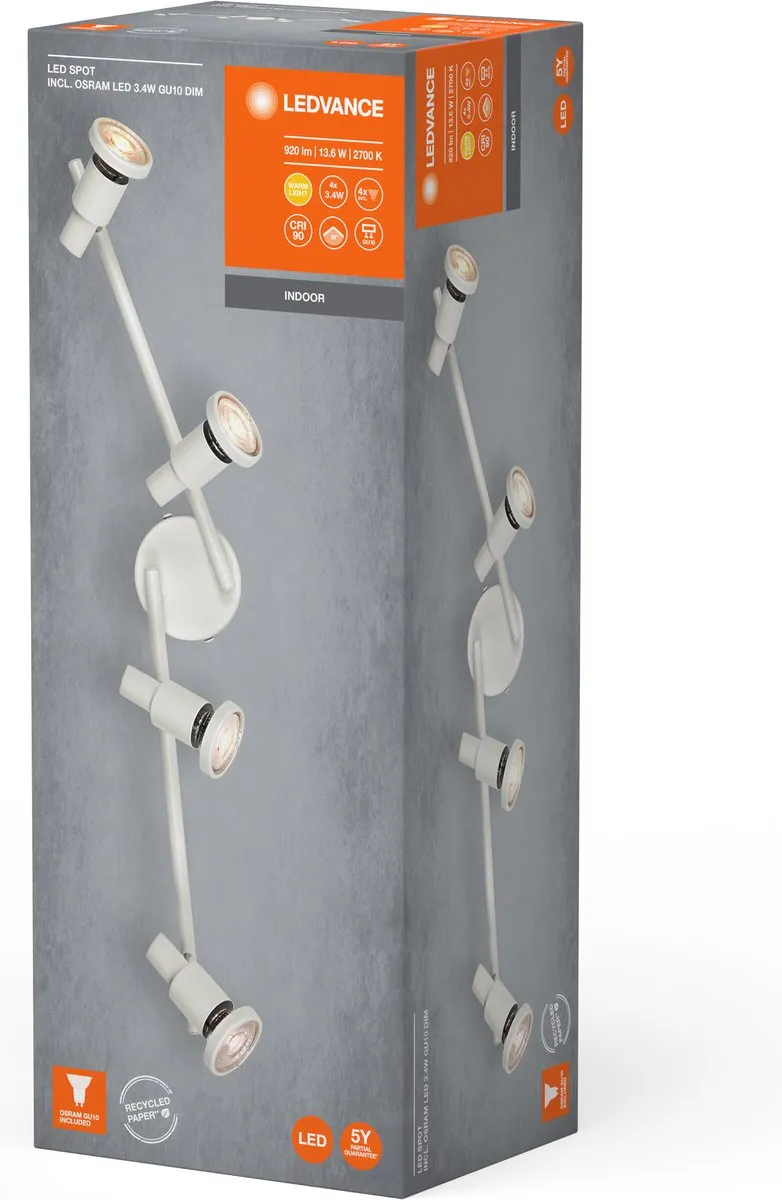 LEDVANCE LED Spot GU10 4x3,4W - 920lm Warm Wit - 4 Stuks