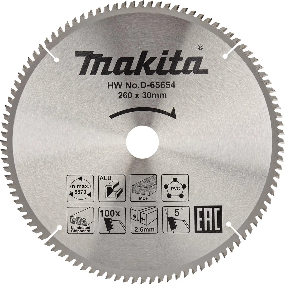 Makita D-65654 Afkortzaagblad Multimateriaal 260mm 100T