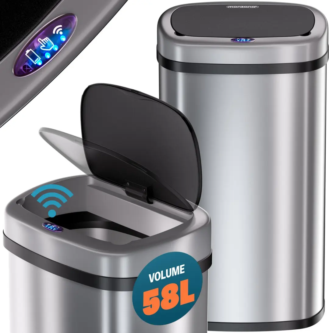 Monzana Sensor Vuilnisbak 58L RVS - Zilvergrijs/Zwart