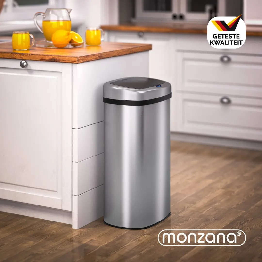 Monzana Sensor Vuilnisbak 58L RVS - Zilvergrijs/Zwart