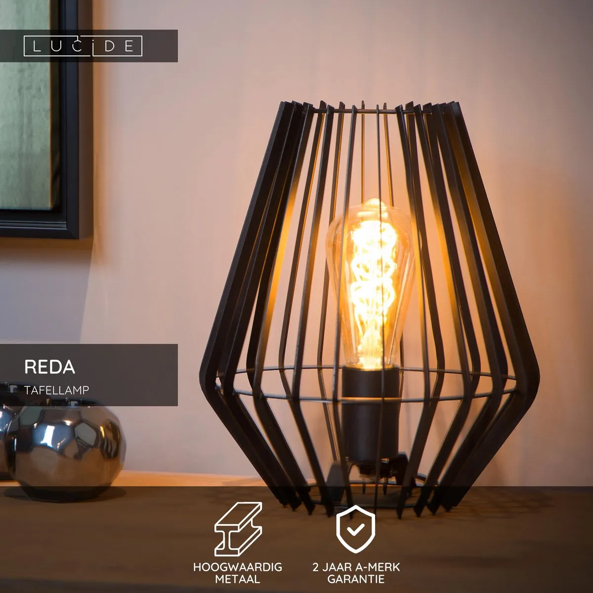 Lucide REDA Tafellamp E27 - Zwart