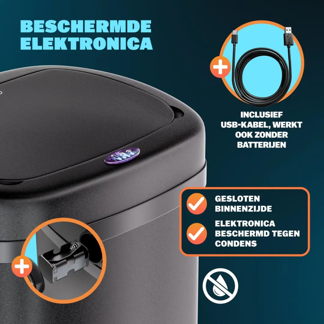 Monzana Vuilnisbak met Sensor 58L - Zwart