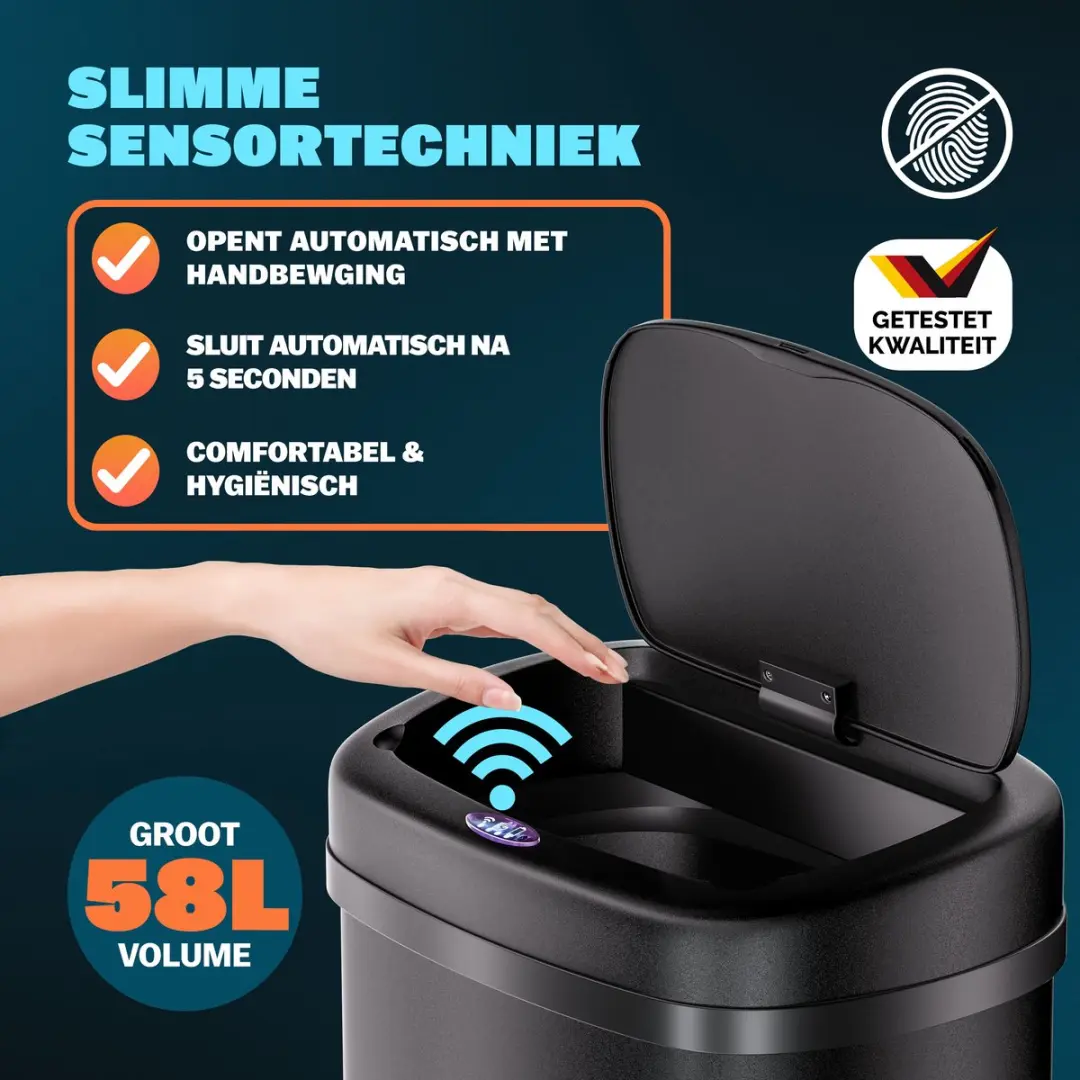 Monzana Vuilnisbak met Sensor 58L - Zwart
