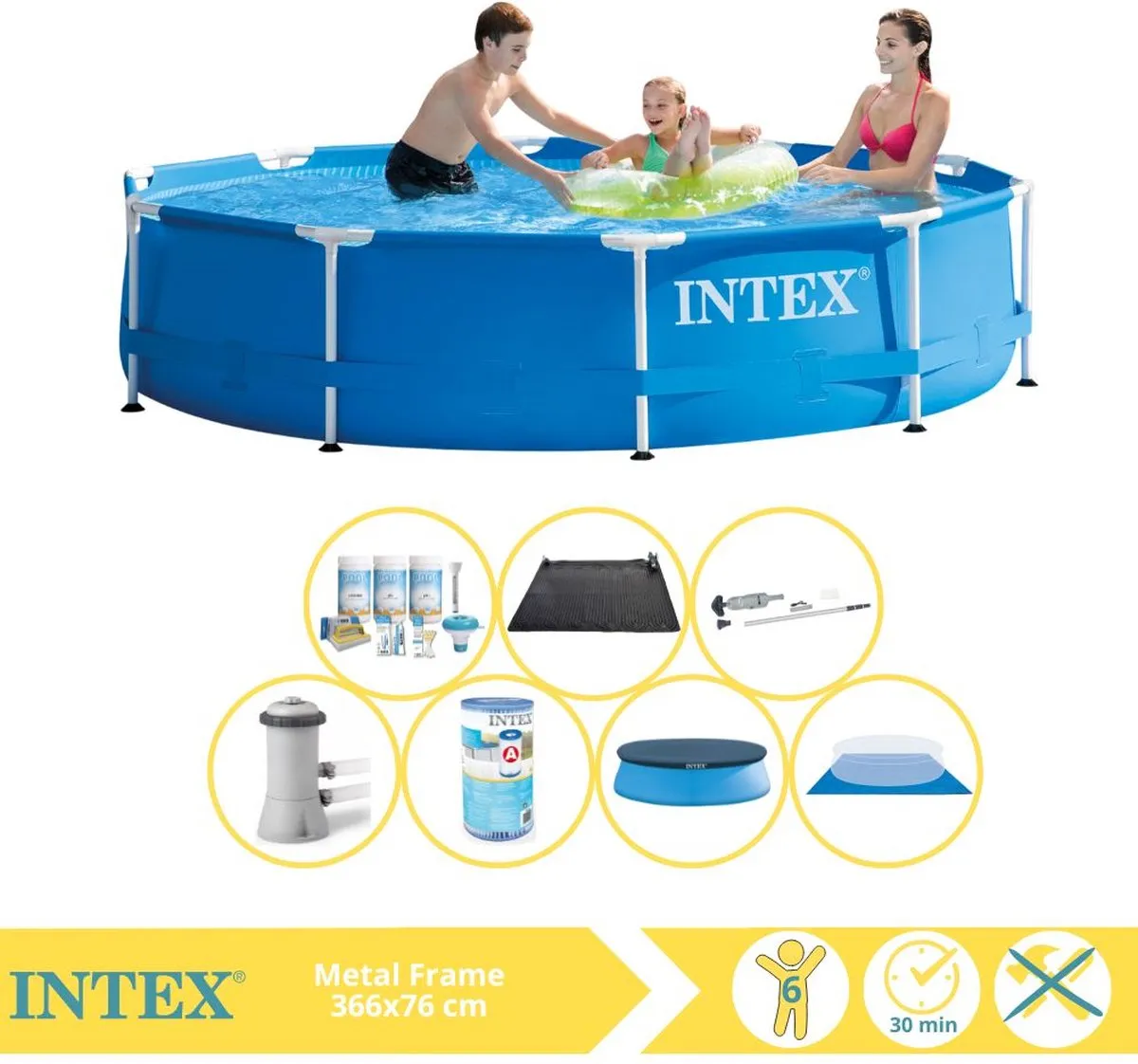 Intex Metal Frame Zwembad 366x76cm - 6503L - Blauw/Wit - 28212GN