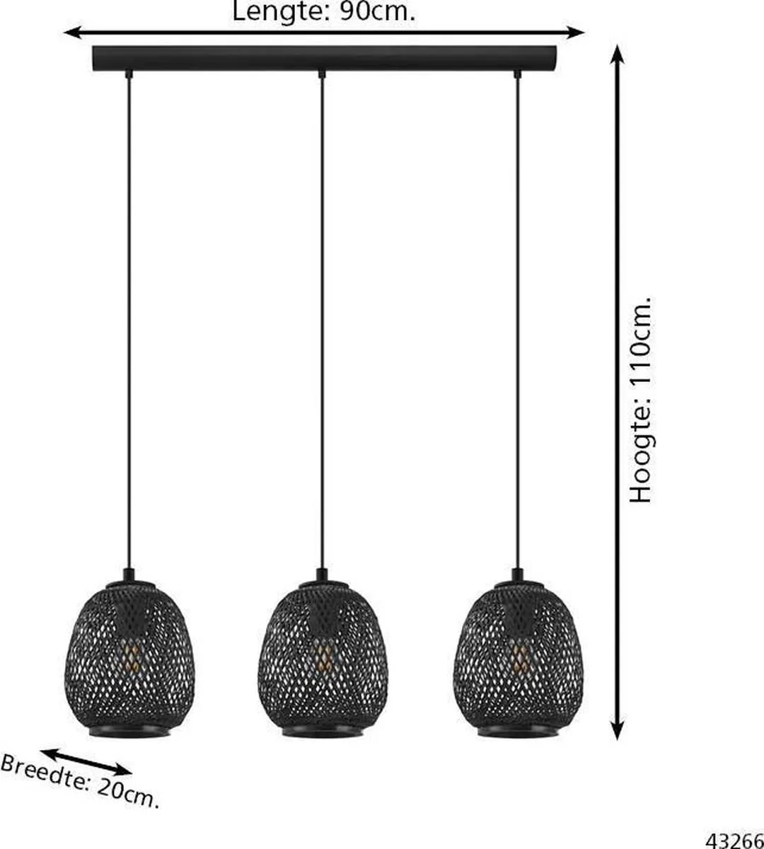 Eglo Dembleby 1 Hanglamp E27 - 90cm - Zwart - afbeelding 6 van 6