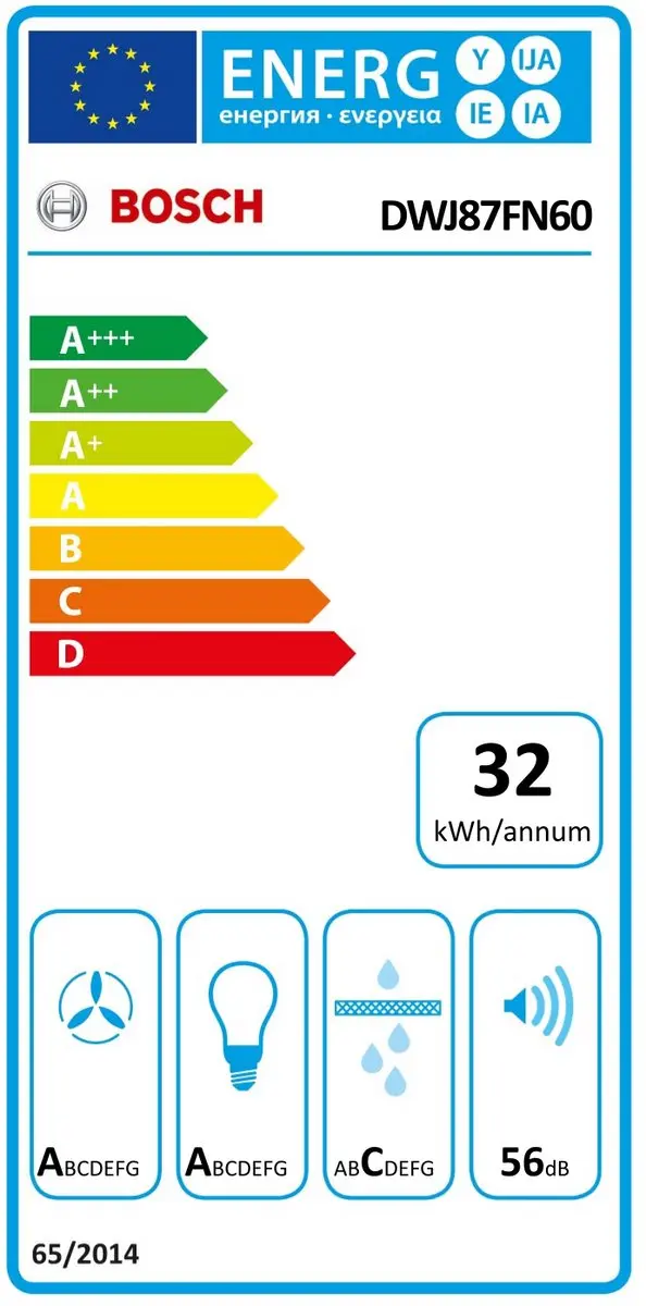 Bosch DWJ87FN60 Afzuigkap - 687 m³/u - 3 standen - 2 lampen - Zwart/roestvrijstaal