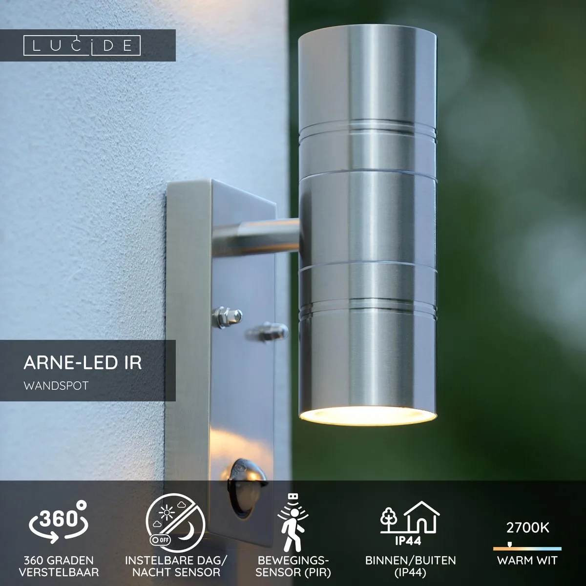 Lucide ARNE-LED Wandspot GU10 2x5W 2700K - Mat chroom