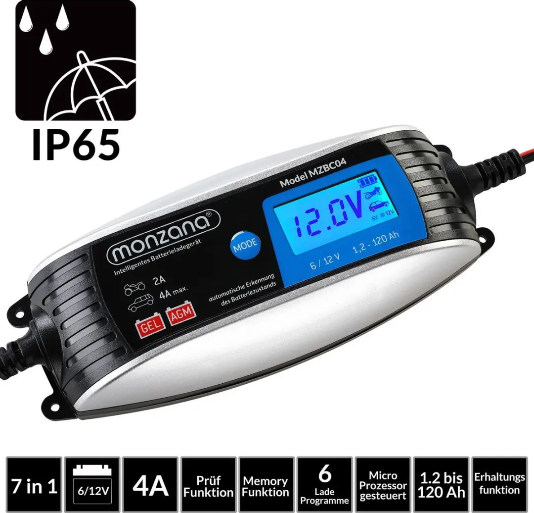 Monzana Acculader 6V/12V Volautomatisch - Zilver