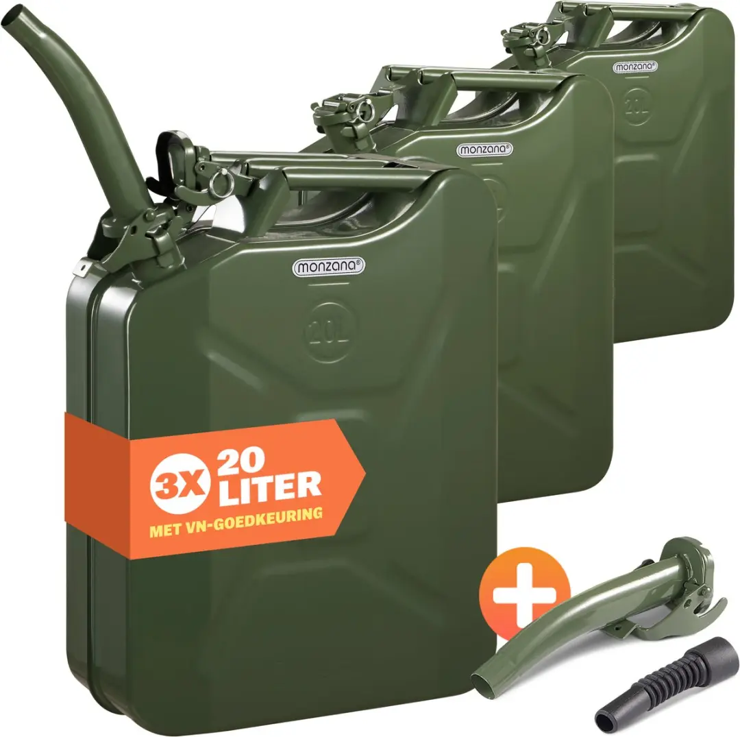 Monzana Jerrycan Metaal 20L - 3 Stuks Olijfgroen