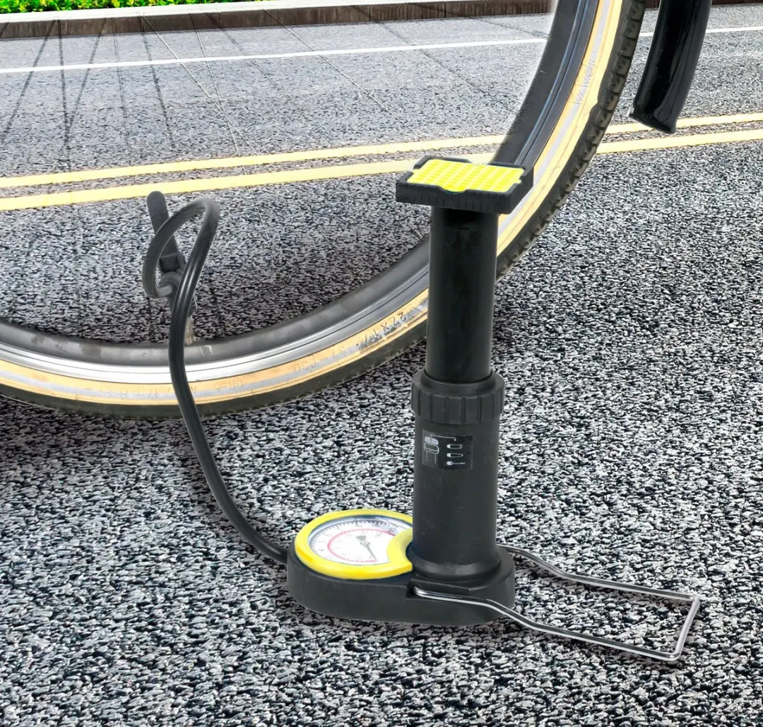 Dunlop Fietspomp met Manometer 10 Bar - Geel/Zwart