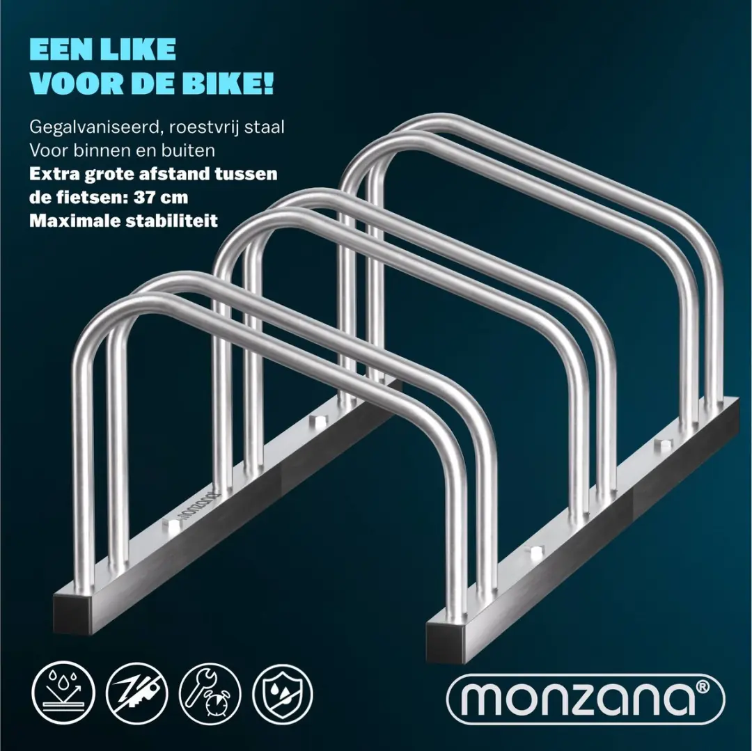 Monzana Fietsenrek 3 Fietsen - 37cm Wielafstand - Zilver