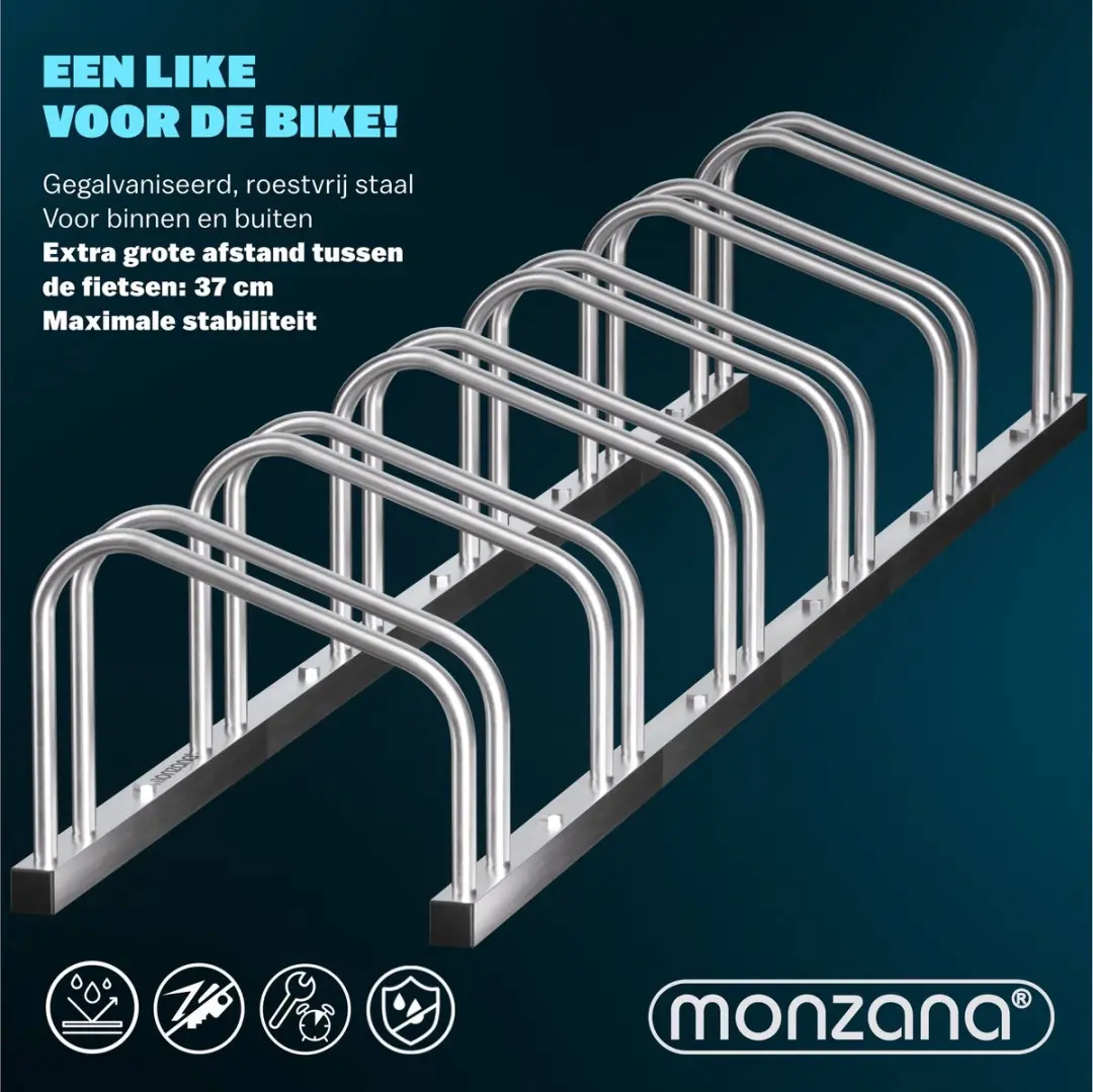 Monzana Fietsenrek 6 Fietsen - 37cm Wielafstand - Zilver