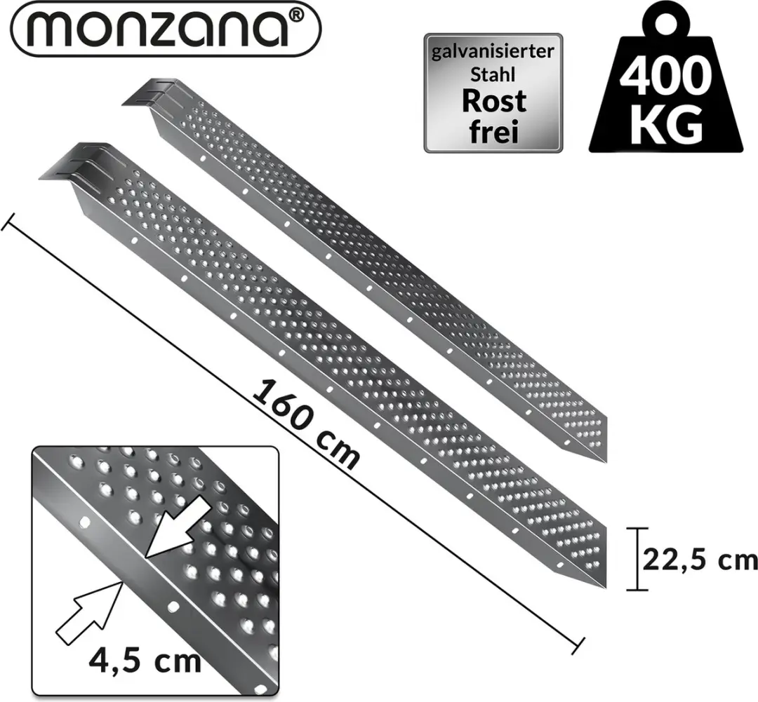 Monzana Oprijplaten Set 2 Stuks - 160cm - Antislip Staal - 400kg