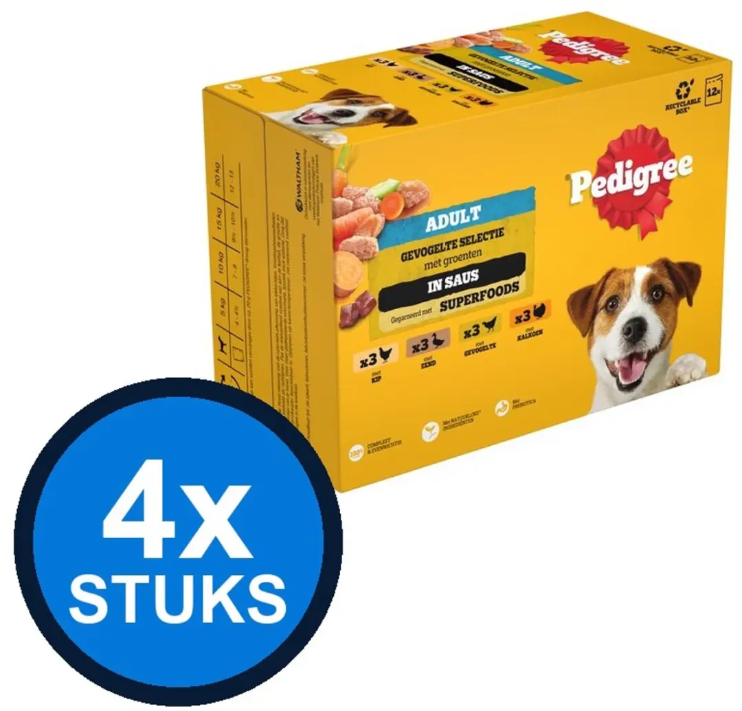 Pedigree Pouch Adult Saus Gev Sel Multipack 48 Stuks