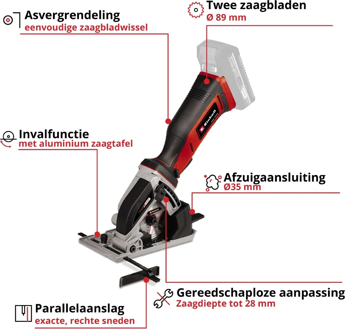 Einhell TE-CS 18/89-1 Li Solo Accu Cirkelzaag - 89mm - 3.500 t/min