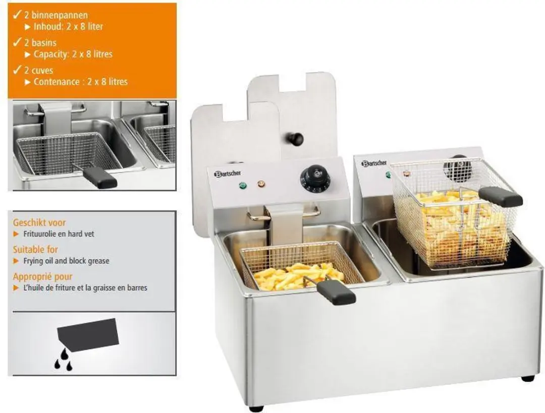Bartscher Dubbele Friteuse 2x8L - 6500W - Grijs