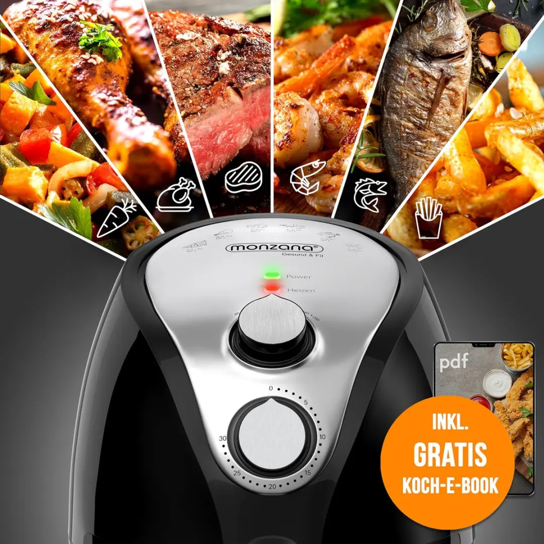 Monzana Heteluchtfriteuse 3,6L 9-in-1 - 1500W - Zwart