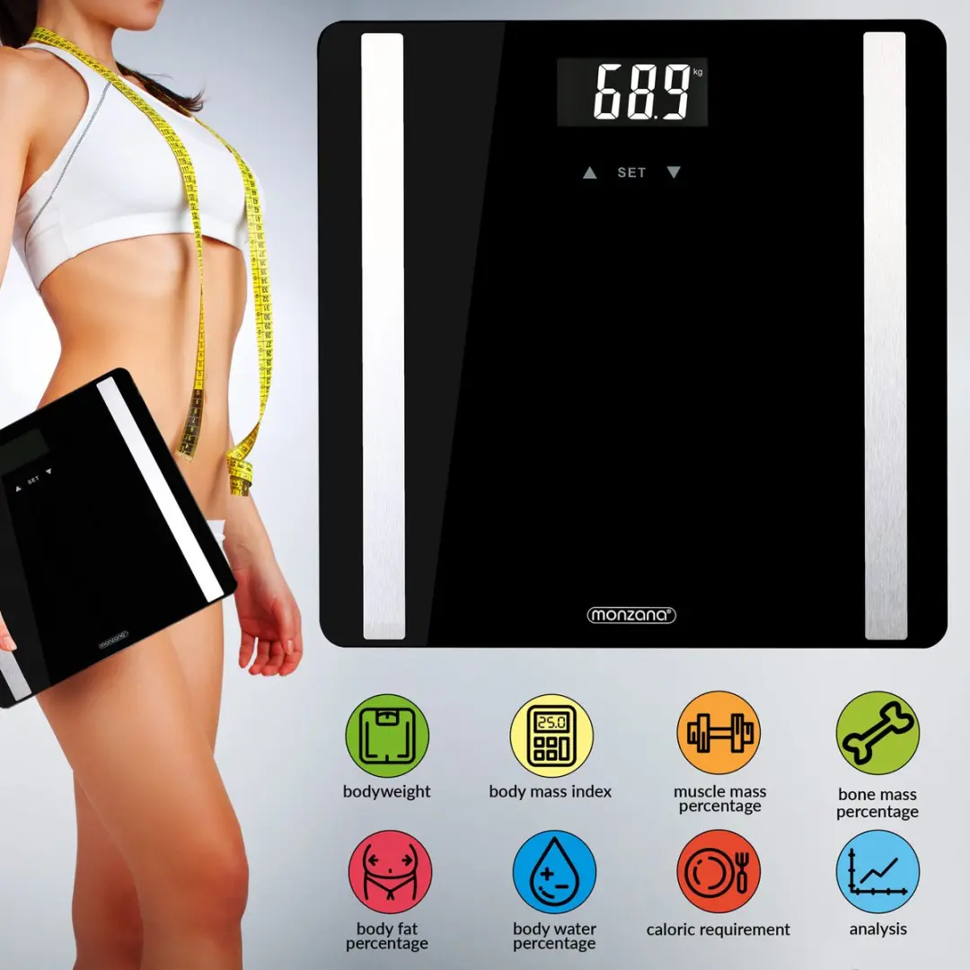 Monzana Personenweegschaal 180kg - BMI Analyse - Zwart