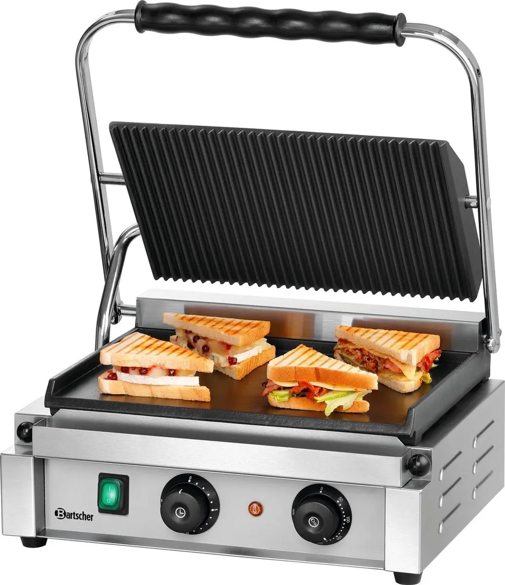 Bartscher Panini-T 1GR Contactgrill 2200W - 4 Sandwiches - Zilver