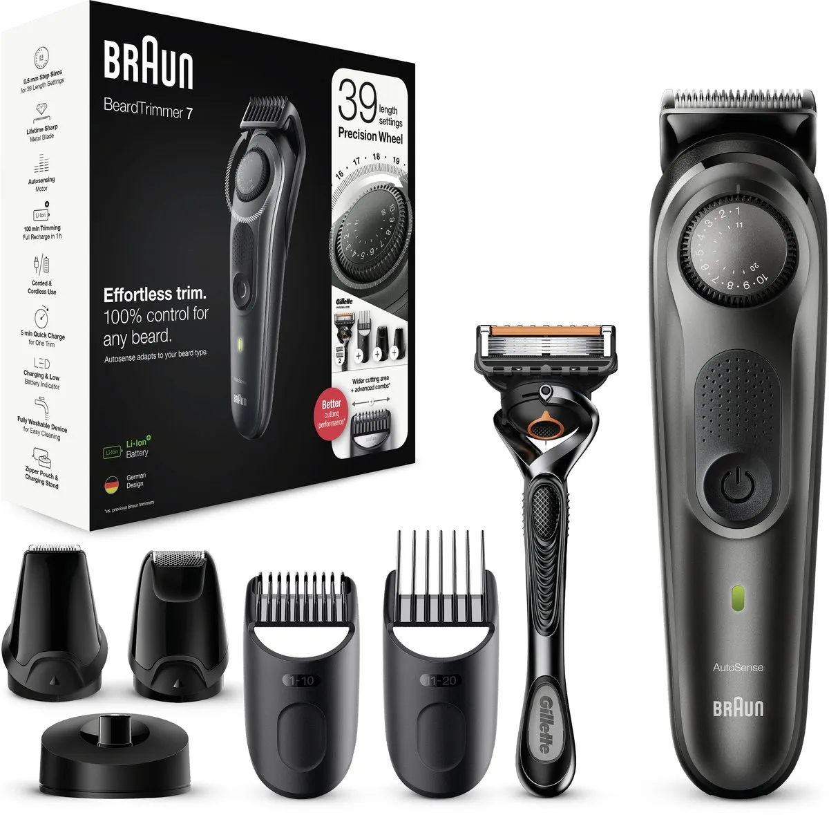 Braun BT7340 Baardtrimmer - 4 Opzetstukken - Zwart