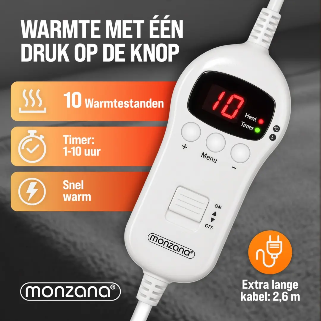 Monzana 108663 Elektrisch Warmtedeken 120W - 180x130cm - Grijs