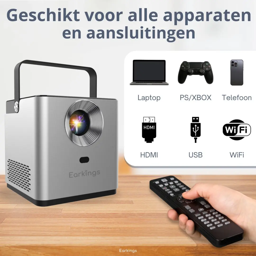 EarKings Beamer Projector EKBP1355 - 4K Android Mini Projector - Grijs