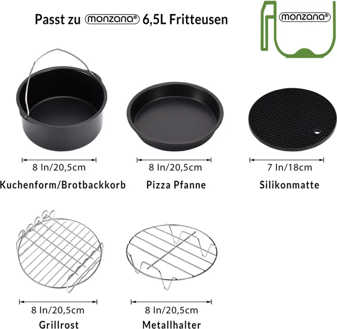 Monzana 107633 Heteluchtfriteuse Accessoireset 9-delig - Zwart