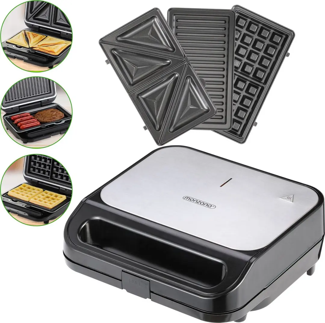 Monzana MZ7030 Tostiapparaat 1000W - 6 Platen - 4 Sandwiches - Zwart