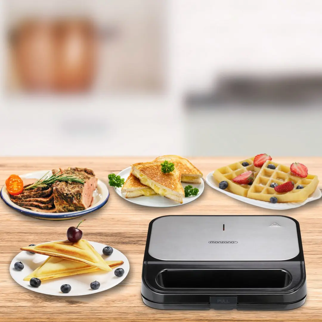 Monzana MZ7030 Tostiapparaat 1000W - 6 Platen - 4 Sandwiches - Zwart