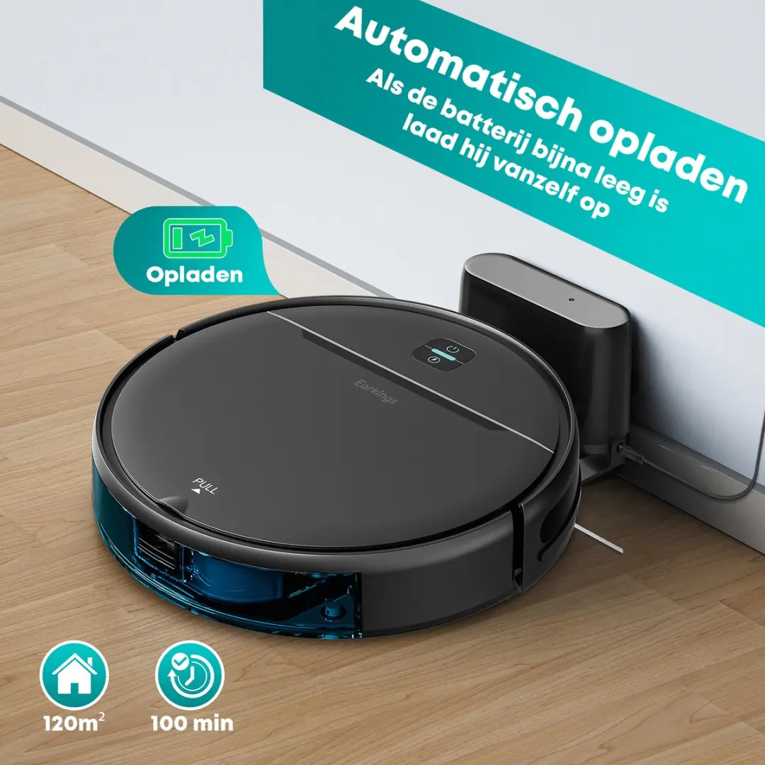 EarKings BR181 Robotstofzuiger Dweilfunctie 3000Pa - Zwart/Antraciet/Blauw